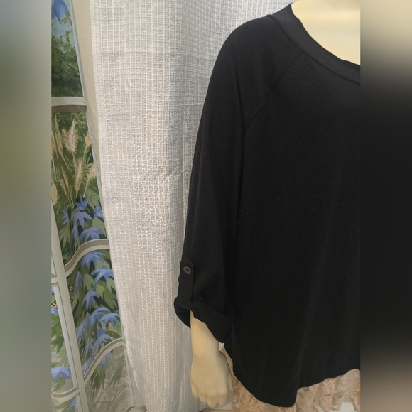 LOGO Lori Goldstein Top Womens XL Lace Ruffle Hem Adjustable Sleeve Black - Picture 10 of 15